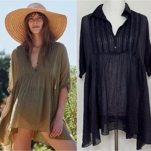 Women’s FREE PEOPLE Oversized Aiden Blouse Navy Small